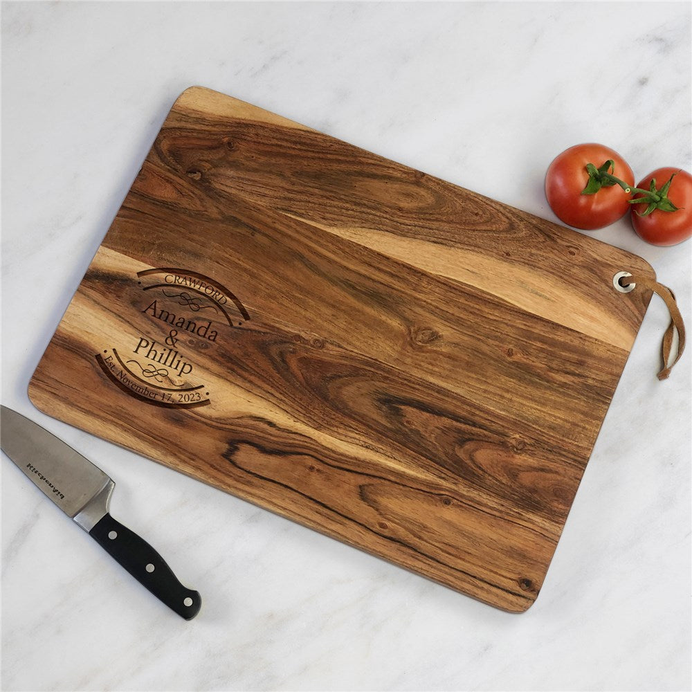 Premium engraved acacia cutting board wedding or anniversary gift – Stitch & Flame
