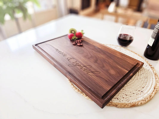 Premium engraved acacia cutting board for anniversary or housewarming gift – Stitch & Flame
